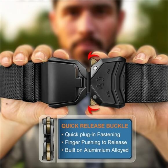 Mens tactical belt adjustable nylon webbing quick release buckle outdoor duty wo - Picture 2 of 8